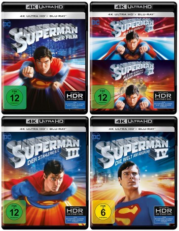 Superman 1-4 im Set - 4K Ultra HD Blu-ray + Blu-ray / Der Film + Allein gegen alle + Der stählerne Blitz + Die Welt am Abgrund (4K Ultra HD)